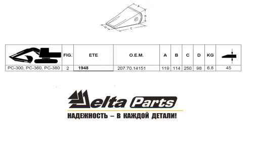 Коронка Komatsu 207-70-14151